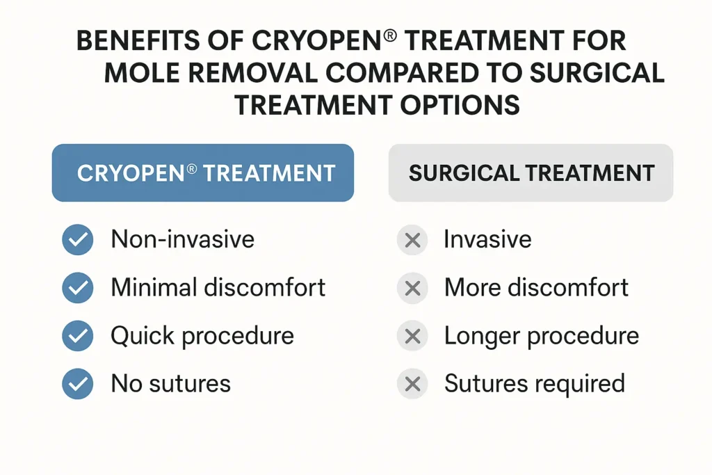 Table to show the benefits of getting moles removed Walsall from LA LIPO
