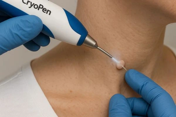 Person receiving cryotherapy Walsall for skin tag removal