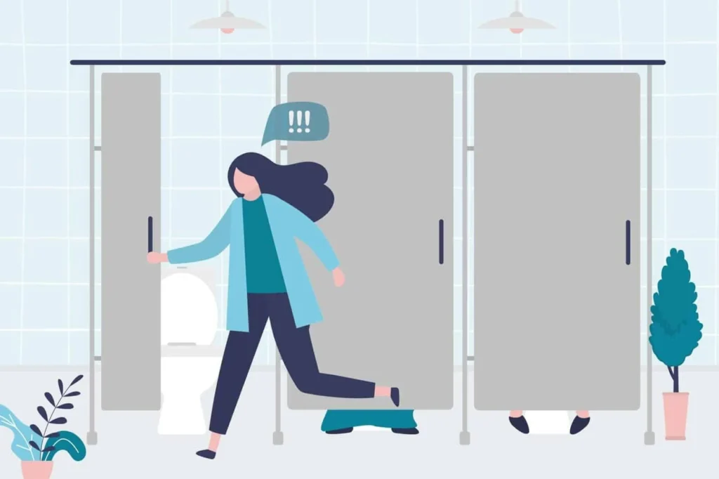 graphic of Urine incontinence Walsall woman running to the toilet.