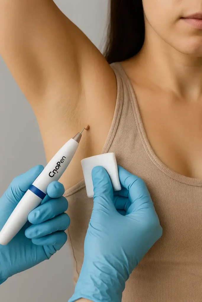 woman having cryopen to remove underarm skin tags Walsall