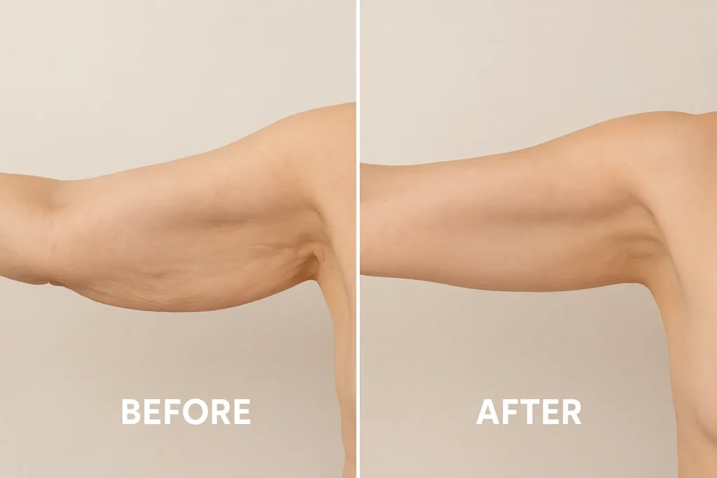 Picture of LA LIPO Walsall before and after results of skin tightening treatment on the upper arms.