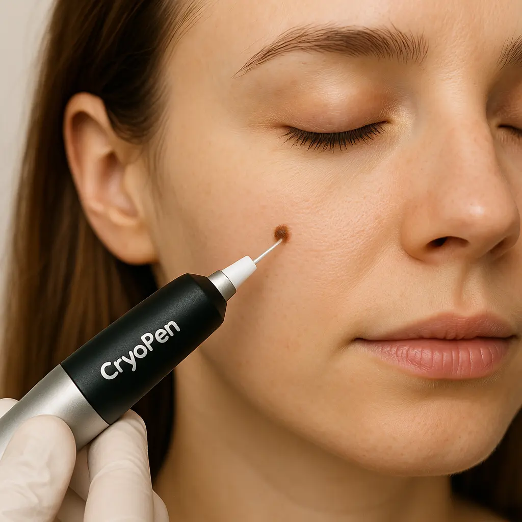 woman receiving facial mole removal Walsall using cryopen